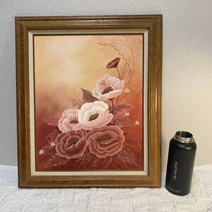 Vintage Large Oil? Painting Poppy Wild Flower Bouquet Original Anspaugh Framed